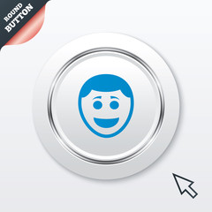 Smile face icon. Smiley with hairstyle symbol.