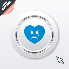 Sad heart face with tear icon. Crying symbol.