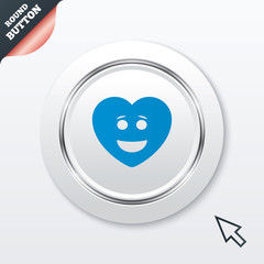 Smile heart face icon. Smiley symbol.