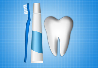 Tooth with toothbrush and toothpaste