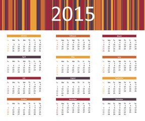 2015 colorful year calendar in bright colors