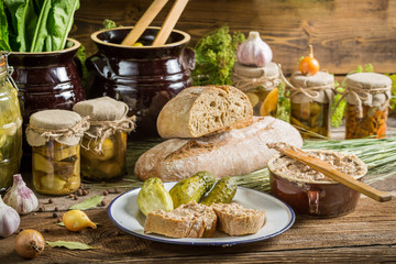Sandwich in the pantry of supplies for the winter