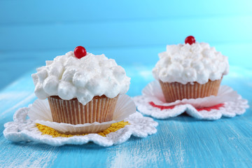 Tasty cupcake on table, close up