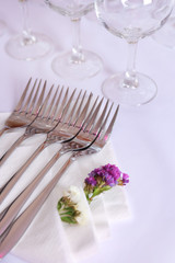 Buffet table with dishware waiting for guests