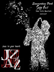 Papier Peint photo Lavable Art Studio Affiche de jazz avec saxophoniste