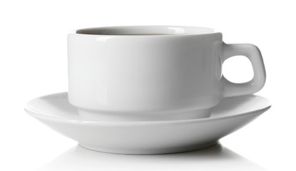 Cup of coffee with splashes, isolated on white