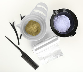 Hairdresser accessories for coloring hair, isolated on white