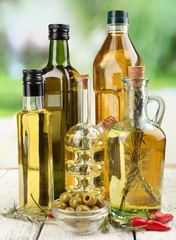 Different sorts of cooking oil, close-up