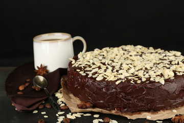Tasty chocolate cake with almond,