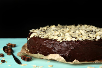 Tasty chocolate cake with almond,