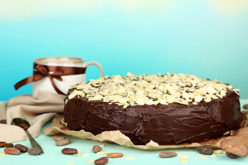 Tasty chocolate cake with almond,