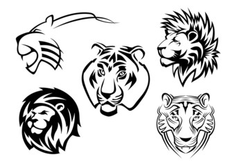 Naklejka premium Wild lions, tigers and panthers