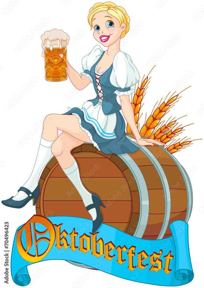 Wall mural Oktoberfest girl on the keg