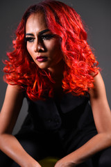 portrait of a beautiful girl with dyed hair coloring