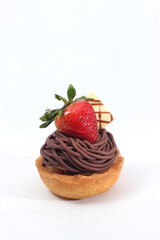 chocolate tart with strawberries decoration.