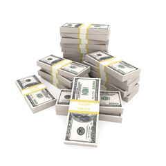Stack of 100 dollars USA on white background.