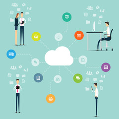 Business working on line network connection on cloud