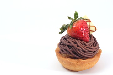 chocolate tart with strawberries decoration.