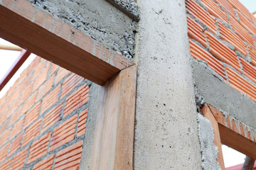 brick wall in residential building construction site