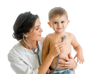 doctor examining child boy isolated on white