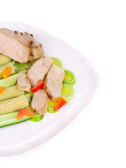 Meat salad with vegetables.