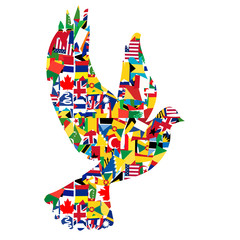 Fototapeta na wymiar Peace concept with dove made of World flags