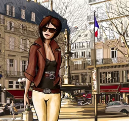 Poster Young woman visiting Paris © Isaxar