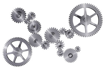 Steel Gears Isolated on White Background. 3D illustration