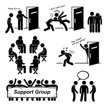 Support Group Meeting Stick Figure Pictogram Icons