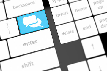 Naklejka premium Social media key with two speech bubble sign on the keyboard