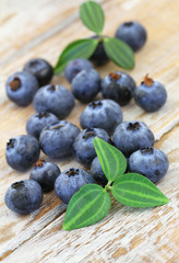 Blueberries on wooden surface