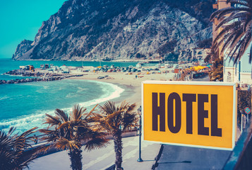 Retro Euro Beach Hotel Sign - Powered by Adobe
