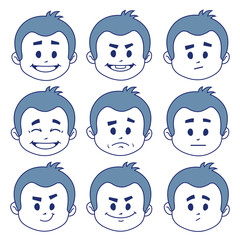 Set of nine facial expressions