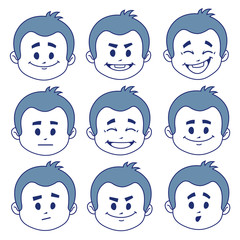 Set of nine facial expressions