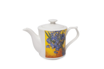 Pottery kettle on white background