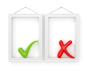 white blank frames on the wall with checkmarks