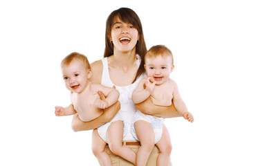 Happy mother and twins baby having fun