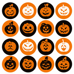 Halloween icon set of cheerful pumpkins.