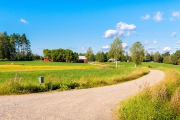red houses in a rural landscape