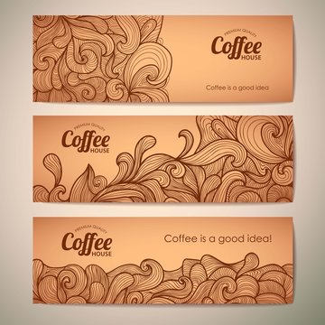 Set of decorative vintage coffee banners