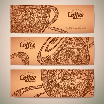 Set of decorative vintage coffee banners