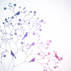 Birds on the tree. Retro style