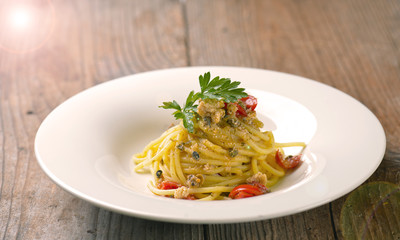 Delicious Seafood Spaghetti Selective Focus