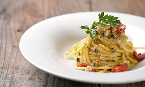 Delicious Seafood Spaghetti Selective Focus