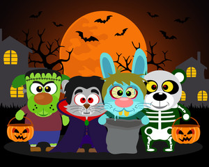Halloween background  trick or treat animals