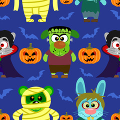 Seamless background with animal in Halloween costume