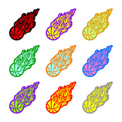 vector, flame, fire, ball, orange, basketball, symbol, icon,