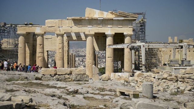 Acropolis on the hilltop in Athens, Greece.