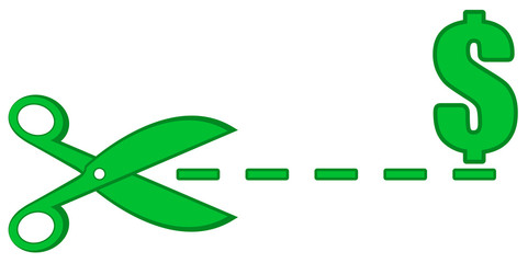 dotted line with scissors and money symbol