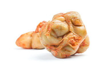 Zha Cai (Sichuan Preserved Vegetable) on white background.